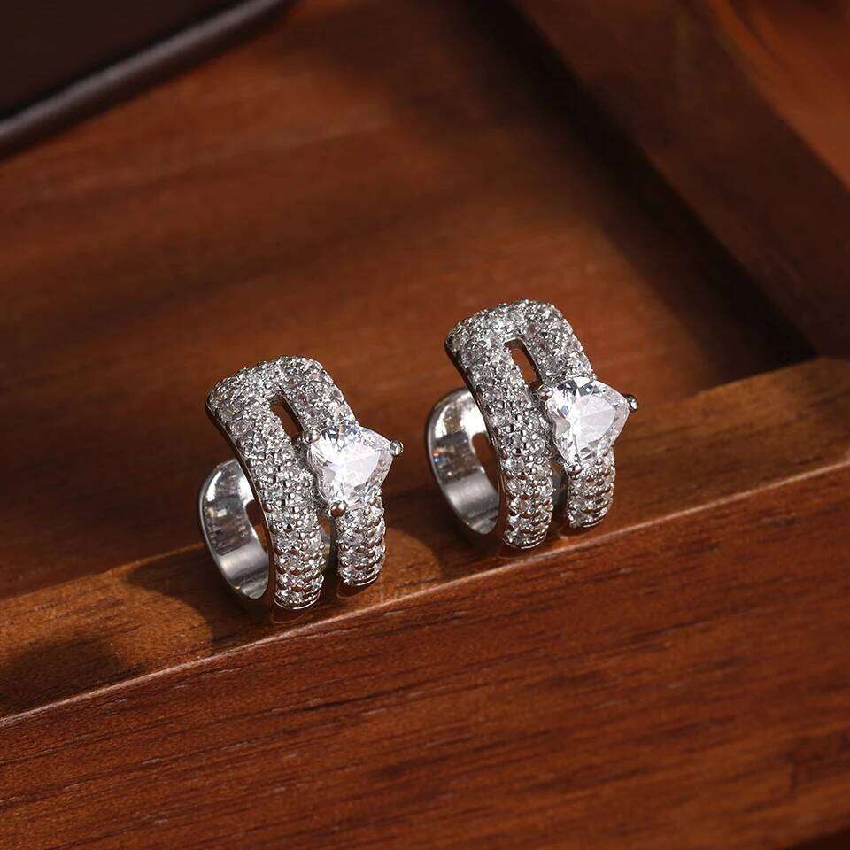 ZAKOL New Fashion Iced Out CZ Ear Clip Earring For Women Men Exquisite Shiny Zirconia Punk Hip-hop No Piercing Jewellery