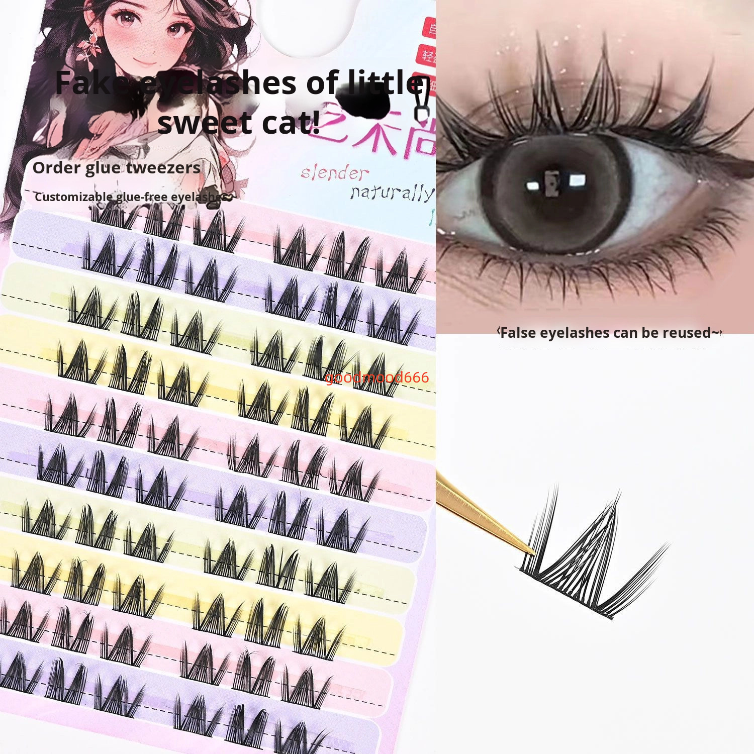 Large-Capacity 10 Rows Single-Cluster False Eyelashes Light Comfortable Simulated Self-Dense Full Strip Model Box Multiple