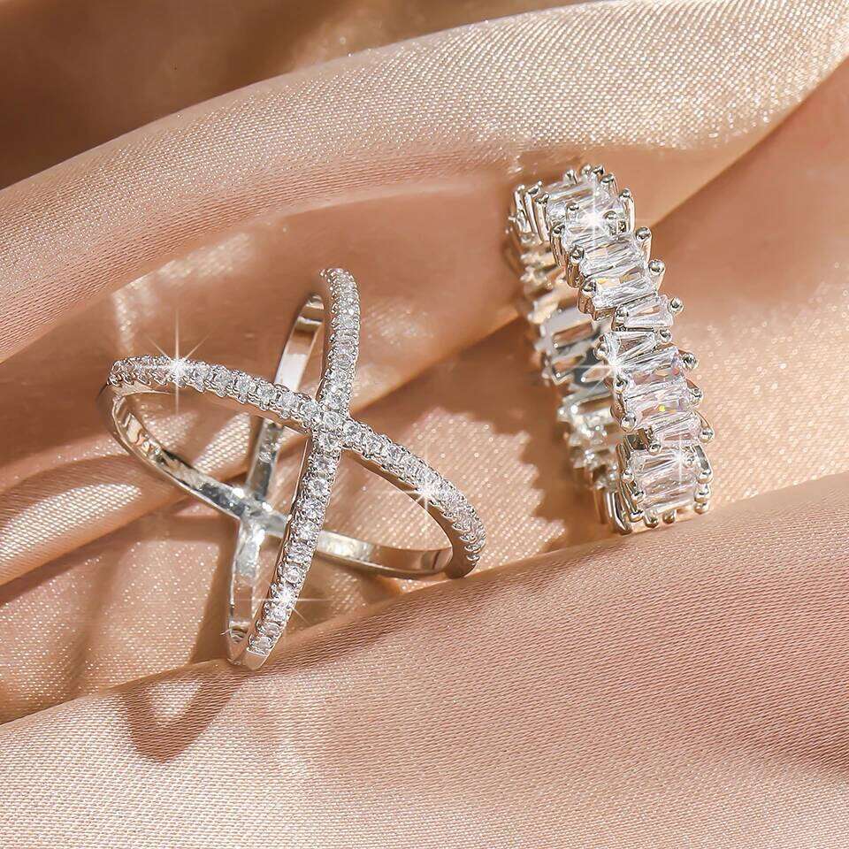 ZAKOL Shiny Cubic Zirconia Engagement Wedding Rings for Women 2Pcs/Set Exquisite Couple Ring Hypoallergenic Jewelry Gift