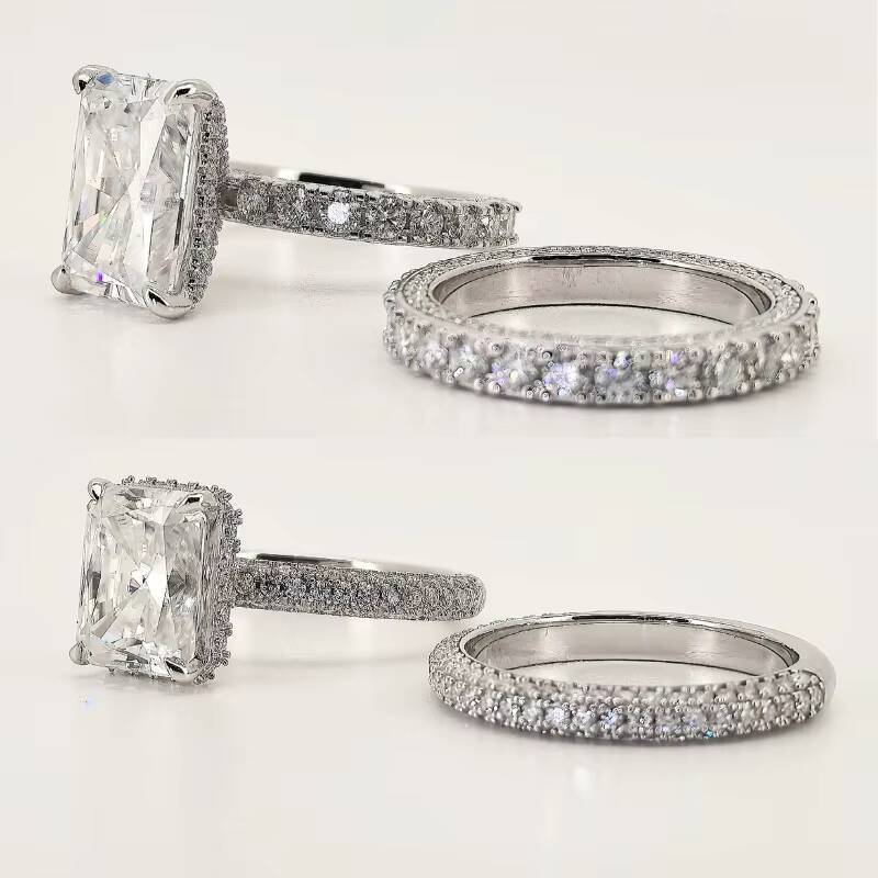 Custom S925 Sterling Silver Moissanite Engagement Wedding Ring Hot Selling Premium Quality Radiant Moissanite Set Rings