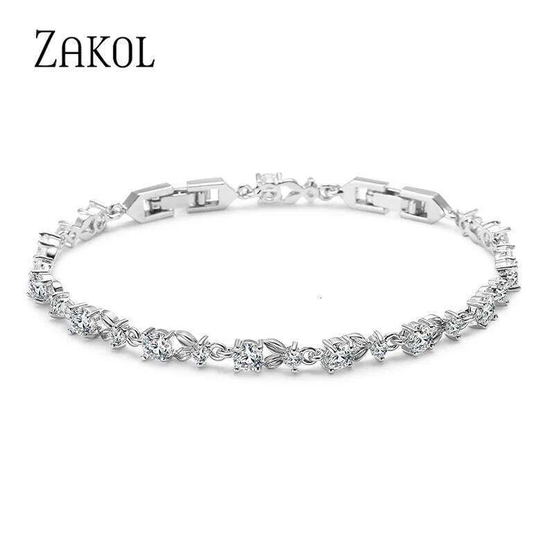 ZAKOL Cubic Zirconia Leaf Bracelets Bangles for Women Fashion White Plant Bracelet Girl Wedding Party Jewelry 25H1229