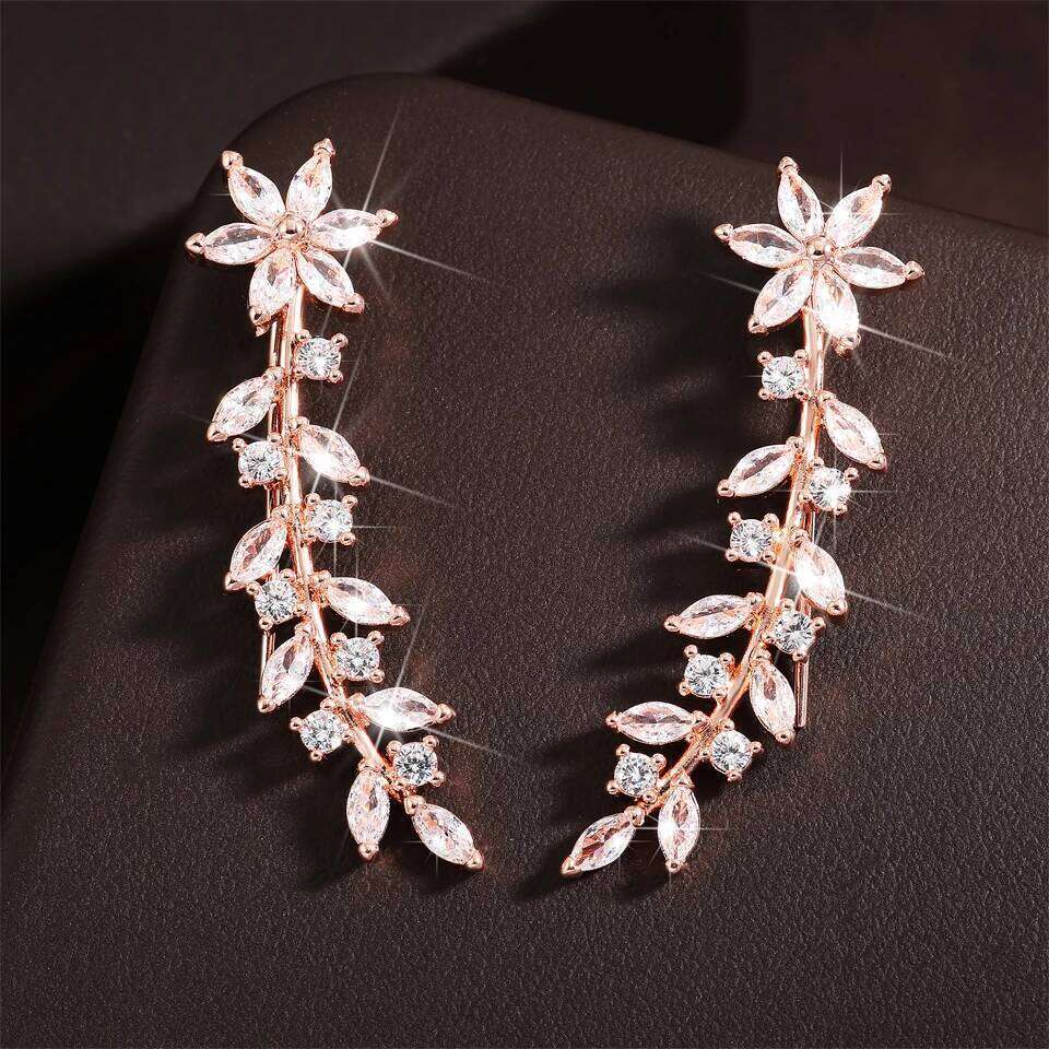ZAKOL Aesthetic Flower Climb Earrings Dazzling CZ Zirconia Bridal Earring Exquisite Wedding Party Jewelry for Women