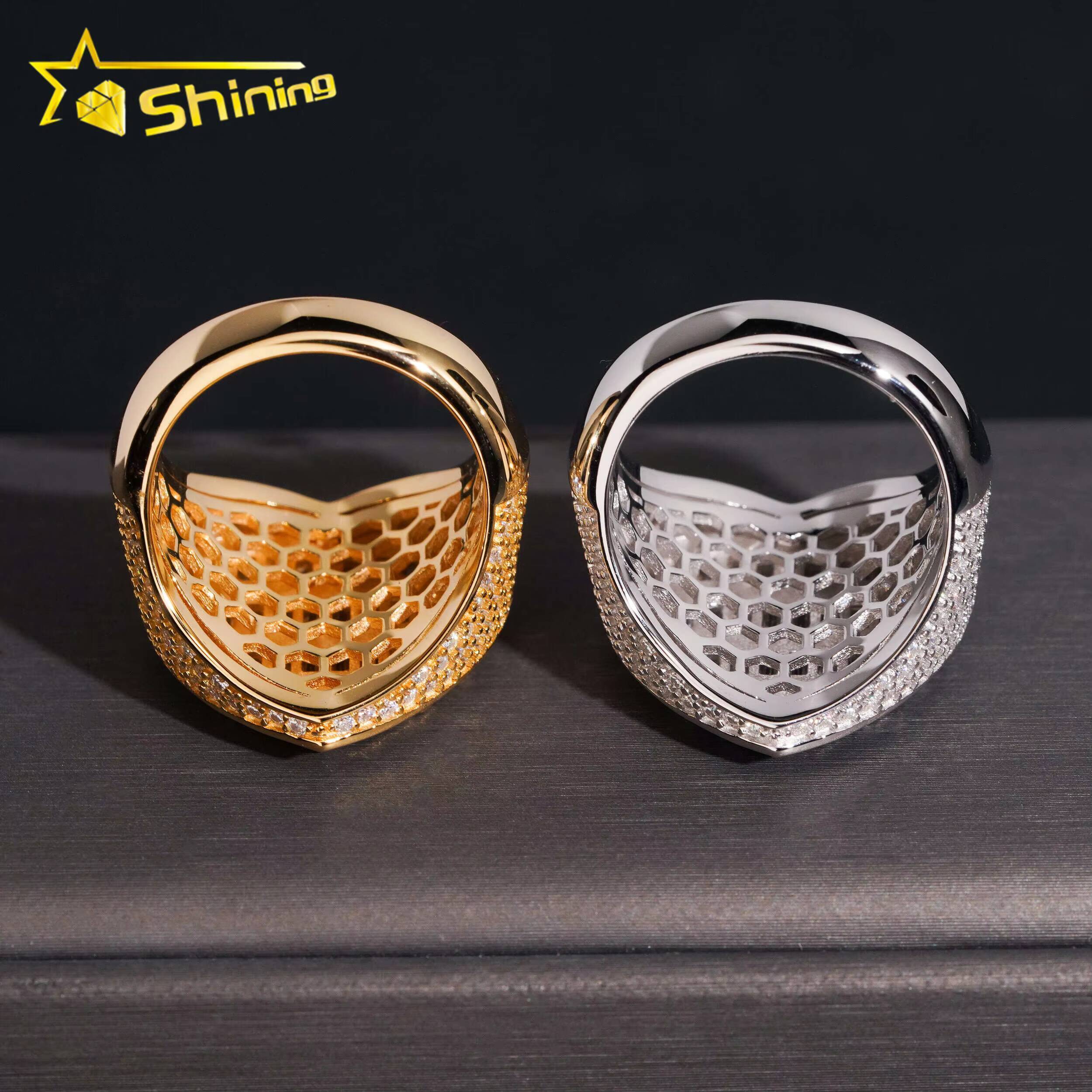 Heart Shape Baguette Moissanite 925 Sterling Silver Gold Plated Hip Hop Iced Out Cross Mens Rings