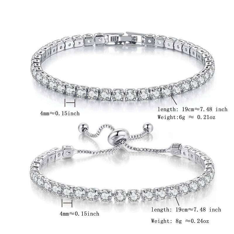 ZAKOL 2 Pcs Set 4 MM Round Zircon Tennis Bracelet for Women Shiny Geometric Pink AAA Cubic Zirconia Fashion Jewelry Gifts