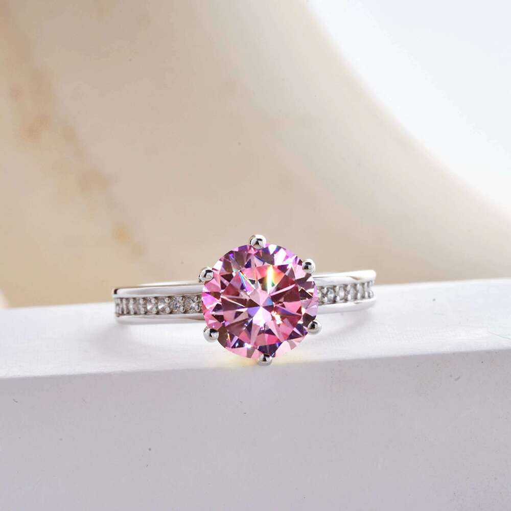 9mm 3ct VVS Pink black Color Moissanite Ring For Women S925 Sterling Silver Fine Jewelry Wedding Engagement Anniversary Gift c89