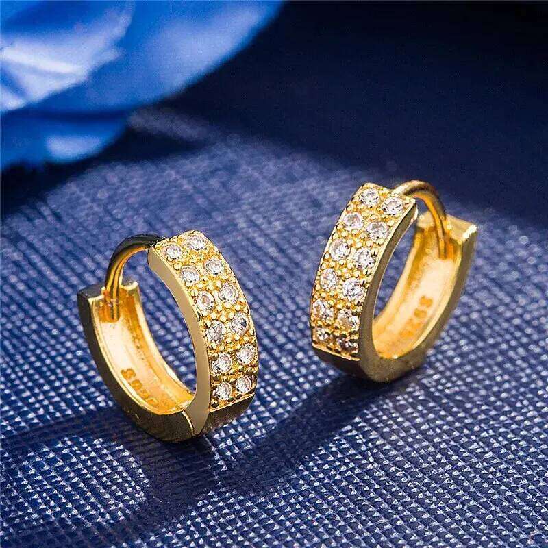 Trendy Gold Color Cubic Zirconia Round Copper Earrings For Women Metal Crystal Earring Party Birthday Everyday Jewelry