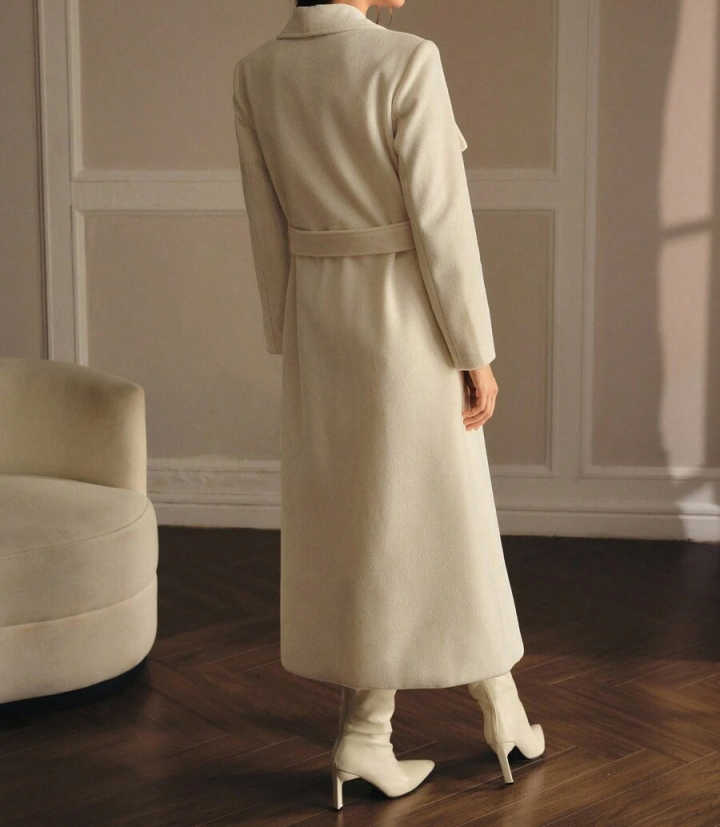 Elegant Beaded Appliques Women Long Overcoat Double Breasted Office Ladies Work Jacket Winter Customized One Piece