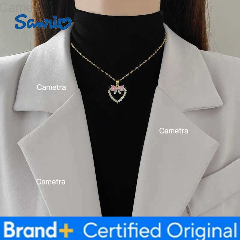 Sanrio Stainless Steel Chain Sweet Romantic Love Heart Bow Pendant Necklace for Women Girls Lovely Jewelry Accessories Gifts for Lover H251229
