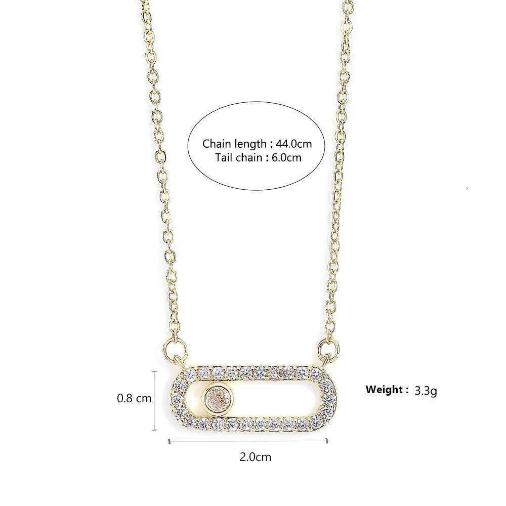 Creative Paper Clip Sided Square Pendant Necklace for Women Single Zircon Double Pin Geometric Necklaces Jewelry Gifts