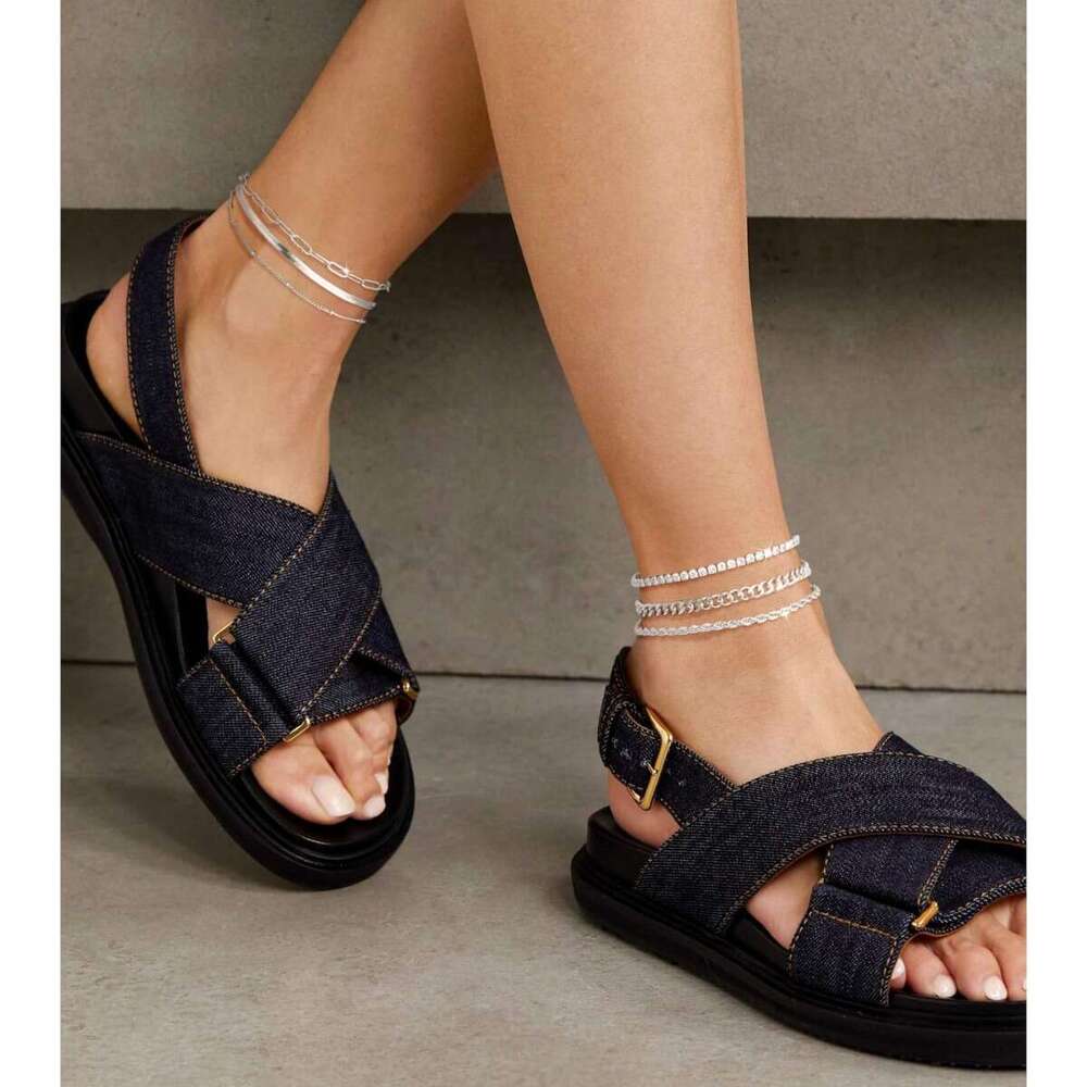 Niche Design Stainless Steel Paperclip Braided Snake Bone Anklet Set Elegant Trendy Lady Foot Jewelry