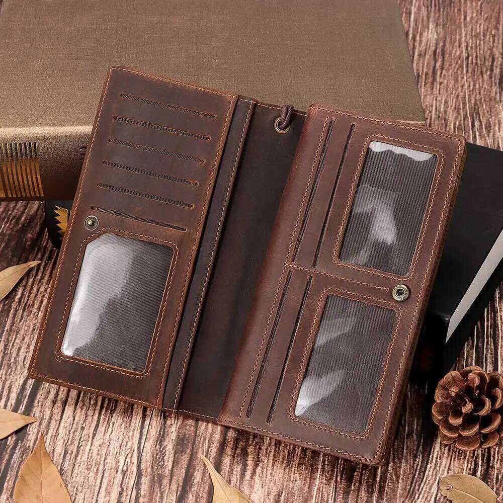 Full Grain Leather Wallet For Men Long Clutch With Cell Phone Pocket Multifunctional RFID Credit Card Holder Handbags JINXIANGGUO