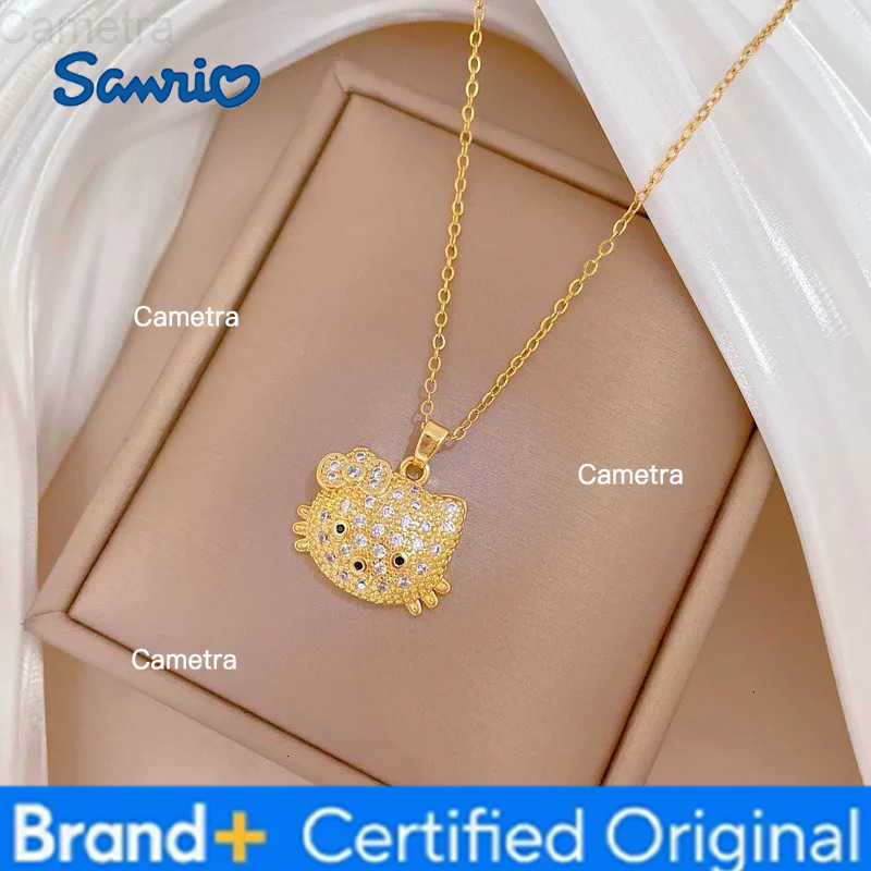 Sanrio Stainless Steel Chain Bling Shiny Zircon Hello Kitty Pendant Necklace for Women Teen Girls Cute Kitten Jewelry Gifts H251229