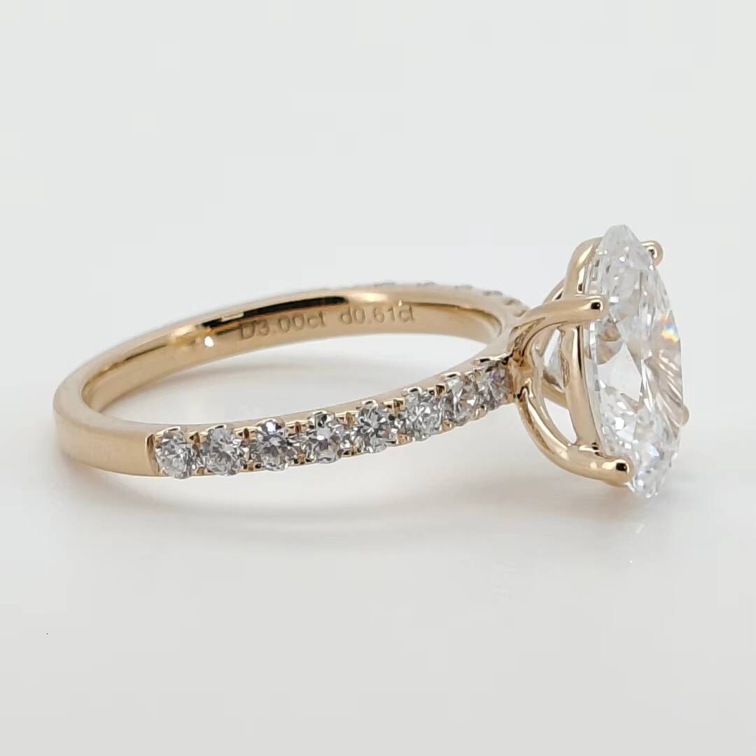 High End 14K Solid Yellow Gold Wedding Ring Oval Cut VS D 3CT Lab Grown Diamond Engagement Ring Statement Jewelry