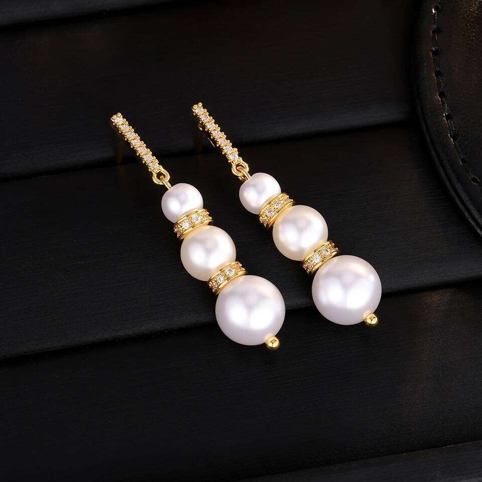 ZAKOL 18K Gold Plated Inlaid Zircon Imitation Pearl Drop Earrings for Women Elegant Engagement Wedding Party Jewelry