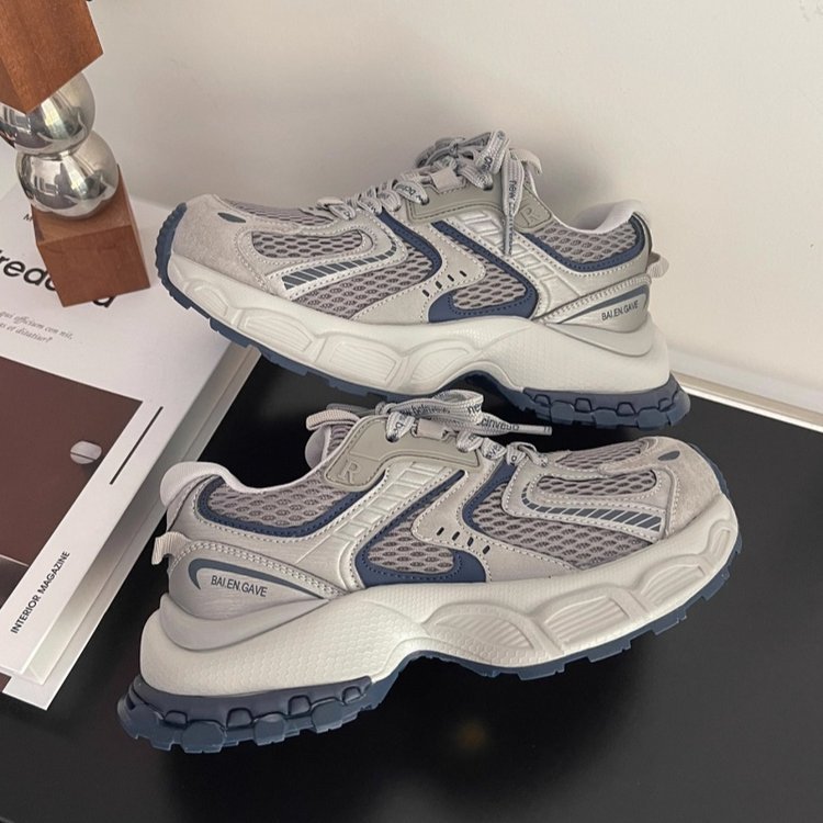 New Womens Platform Sneakers 2026 Spring Summer Simple Design Color Blocking Mesh Casual Shoes Gray Gun Color Free Shipping