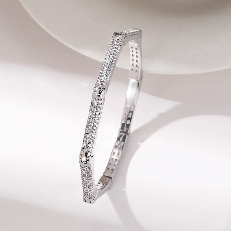 Bracelet For Women Full Zircon Copper Gold-Plated Snake Bone Bracelet, Korean Style Bamboo Joint European and American Press Buckle Octagonal Fashion 