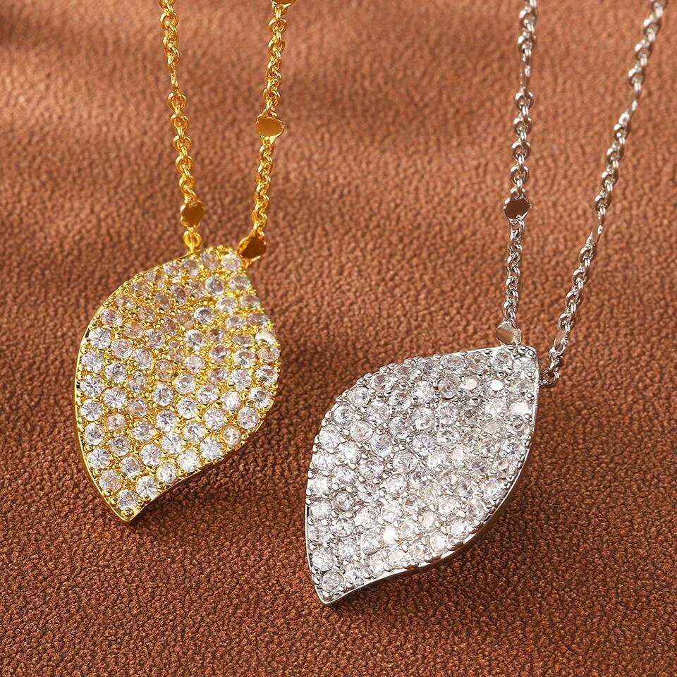 ZAKOL New Brilliant Micro-inlaid Zircon Leaf Earring Necklace Set for Women Buling Crystal Engagement Wedding Jewelry Gift