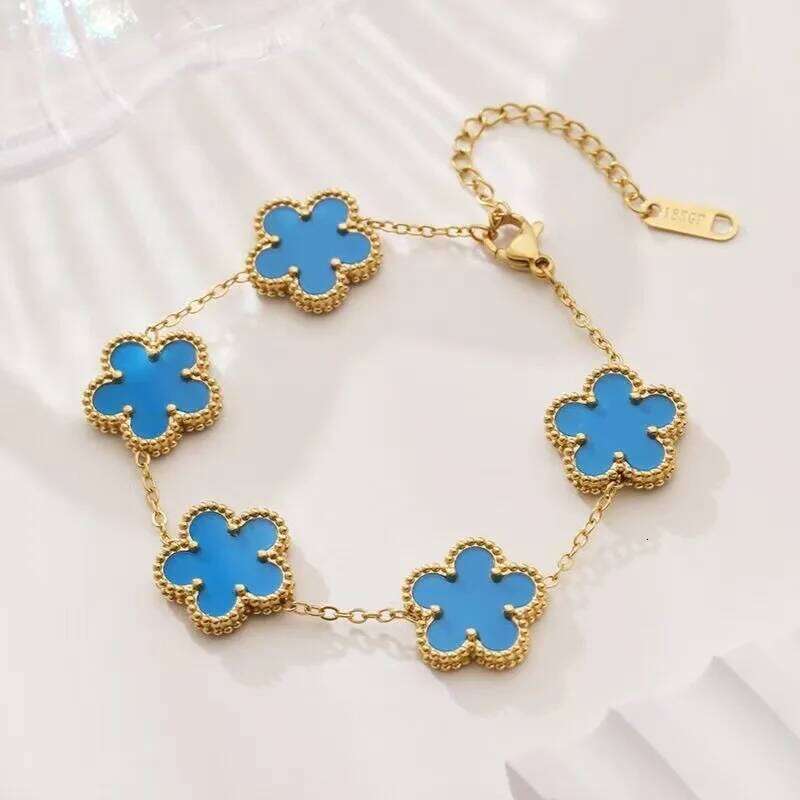 18k Gold Plated Titanium Steel Bracelet Five-Leaf Clover Flower Design Luxury High-End Fashion Fadeless Adjustable Jewelry Gift 25H1229