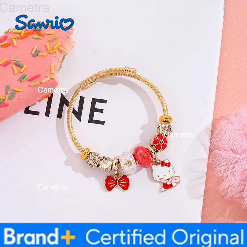 Sanrio Stainless Steel Bangle Cute Hello Kitty Flower Bowknot Charms Bracelets for Women Girls Lovely Accessories Jewelry Gifts H251229