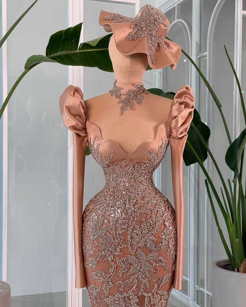 Sexy Long Sleeve Sequined Prom Dresses Sparkly Beading Lace Evening Dress Customized Floor Length Appliques Party Cocktail Gown