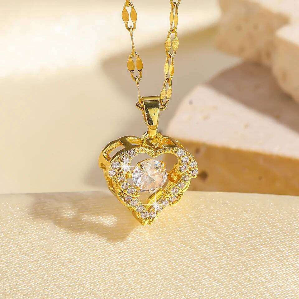 ZAKOL Temperament Smart Love Zircon Necklace for Women Gold Color Light Luxery Titanium Steel Pendant Necklaces Party Jewelry