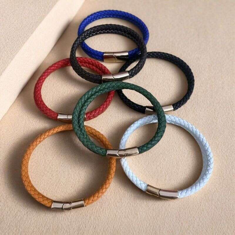 Cross-Border Hot-Selling Stainless Leather Retro Woven Titanium Steel Jewelry Imitation Cowhide Tai Chi Bracelet