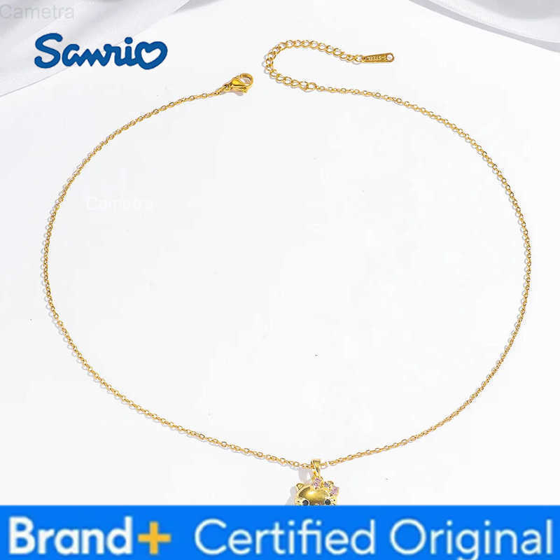 Sanrio Cartoon Lovely Zircon Star Hello Kitty Pendant Necklaces for Women Girls Gold Color Stainless Steel Chain Jewelry Accessories H251229