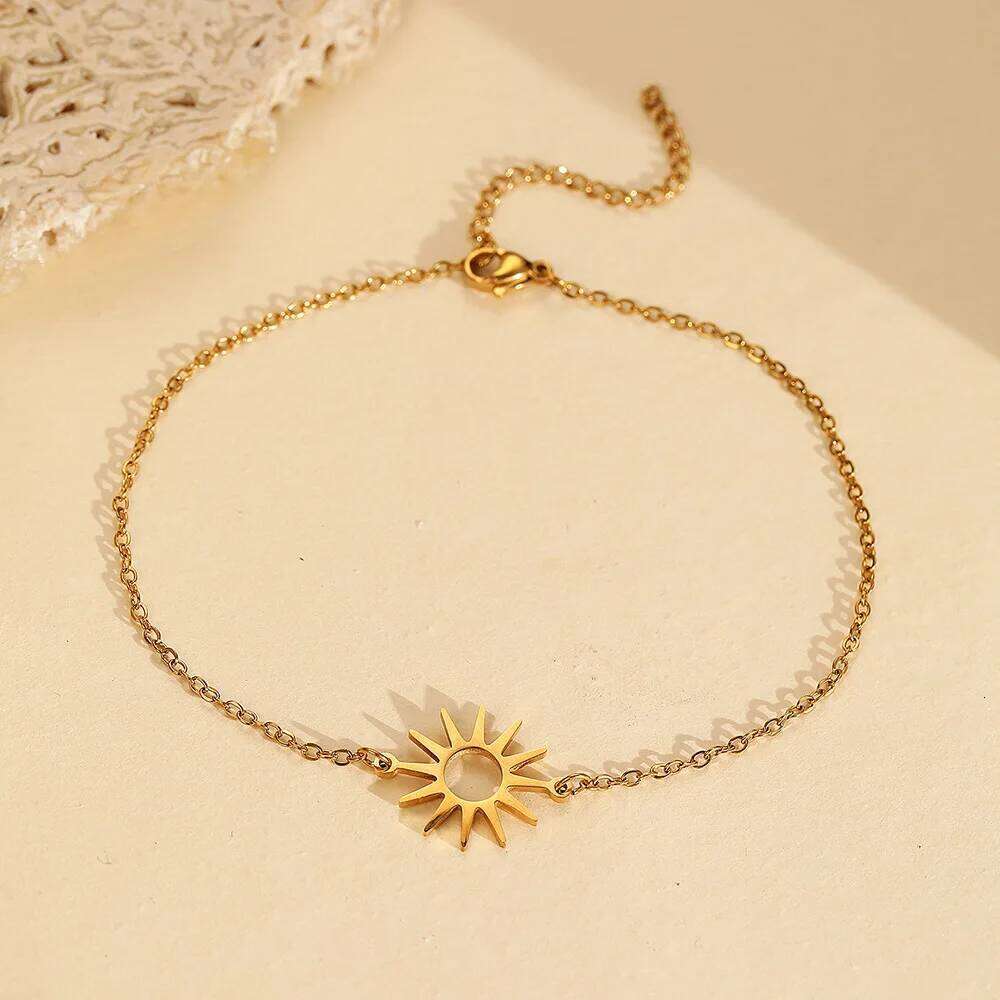 2025 New Stainless Steel Sun Charm Minimalist Gold Color Bracelet for Women Fashion Gift Jewelry 25H1229