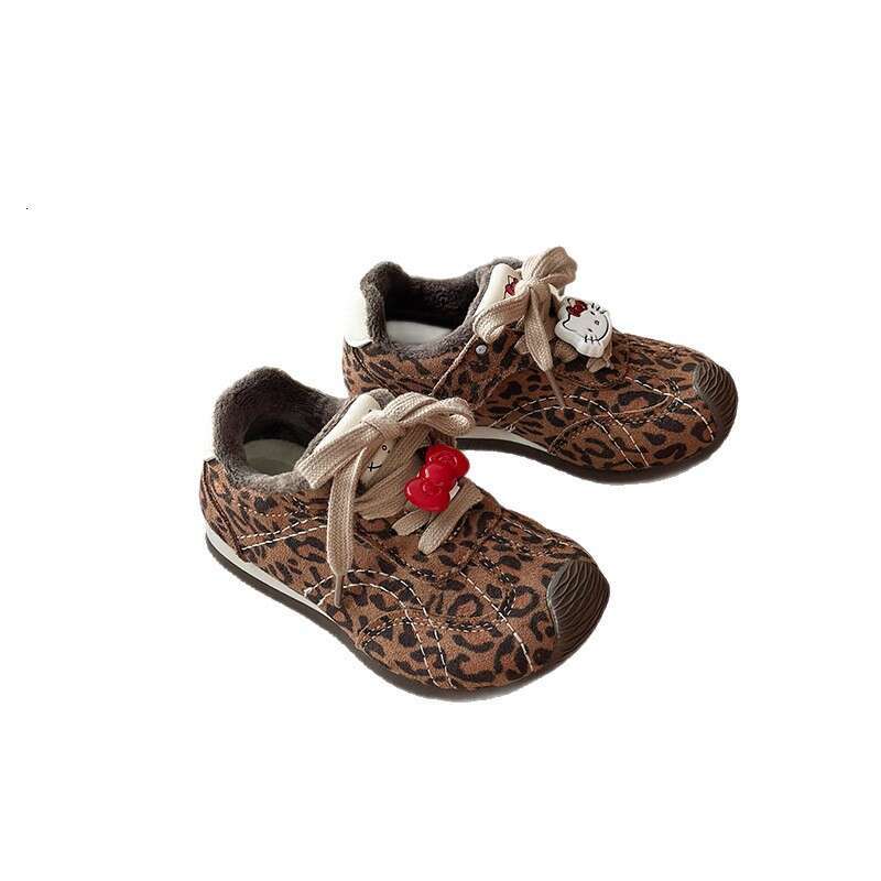 Kitty Dexun 2025 Winter New Korean Style Girls Leopard Print Fleece-Lined Sneakers Thick-Soled Warm Forrest Gump Shoes