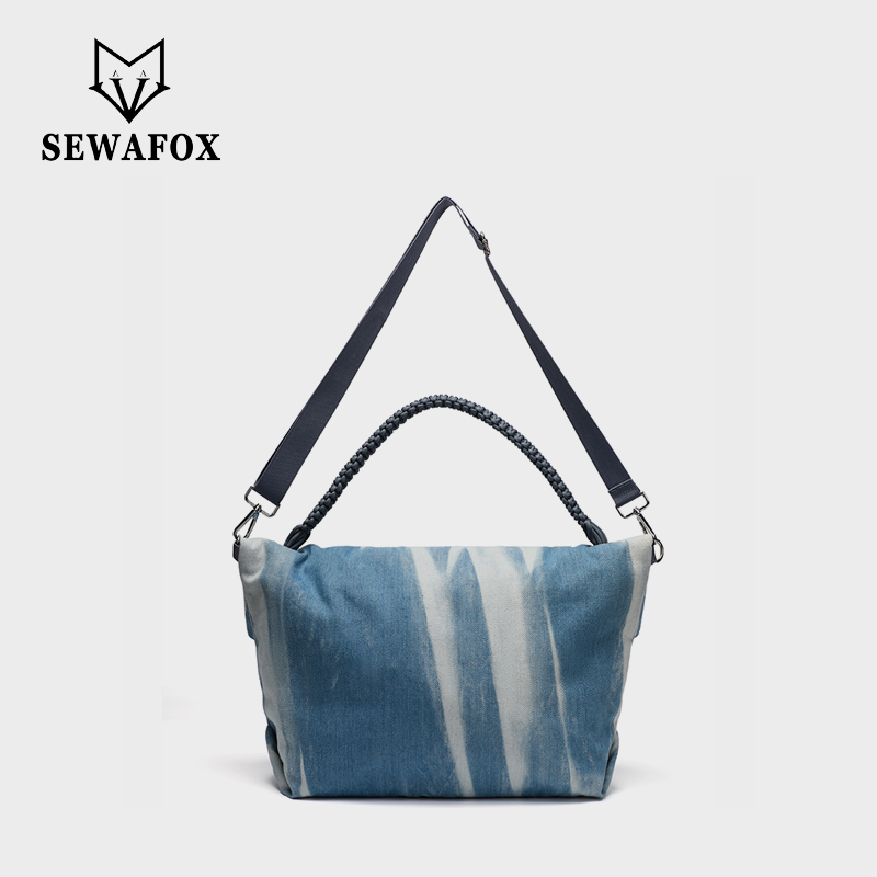 Sewafox Women Fashion Denim Shoulder Bag Versatile Tote Bag for Commute Casual Travel Crossbody Bag