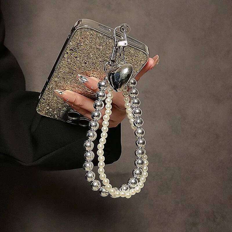ZAKOL Love Sliver Color Bead Phone Charm With Y2K Accessories Camera Bag Pendant Hanging with IPhone Keychain