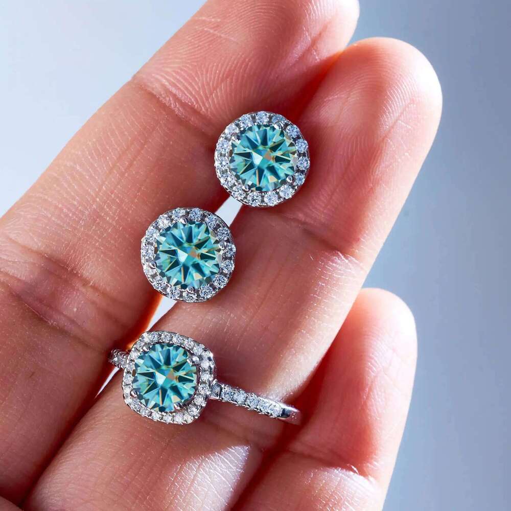 Total 3 Ct Classical Women's 925 Sterling Silver Ring earring sets with Top Grade color moissanite stone pass diamond test b6d