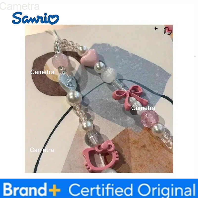 Sanrio Cute Hello Kitty Cat Pink Phone Chain Beaded Chain Keychain Jewelry Camera Hanging Rope Cartoon Kitty Phone Strap Gift H251229