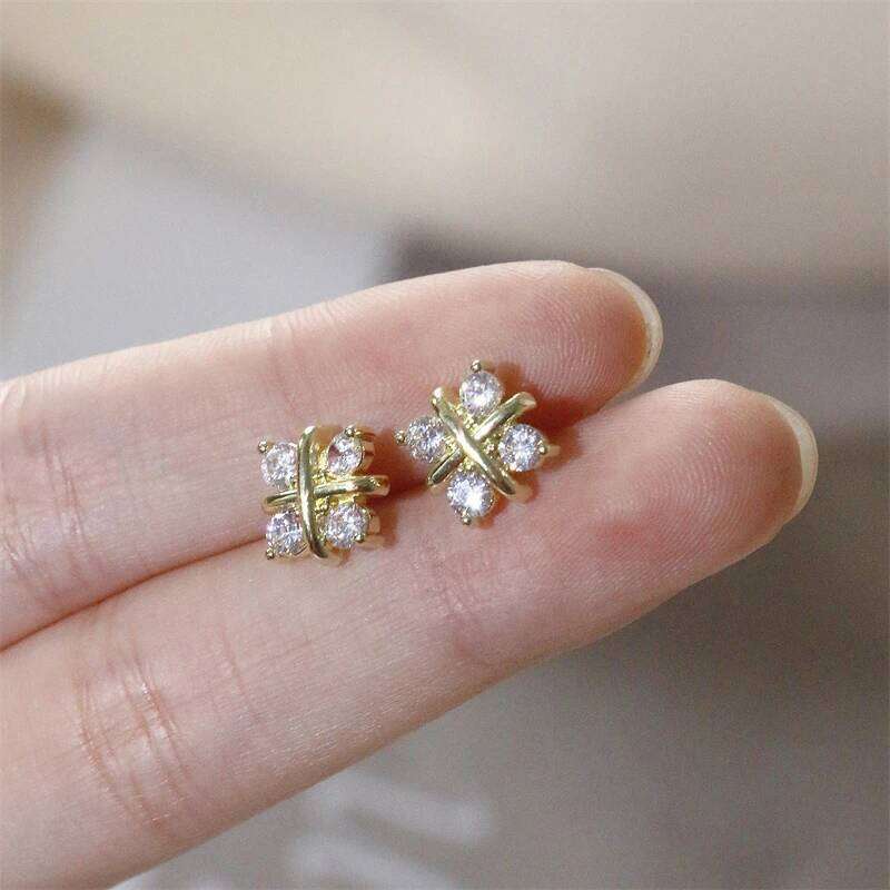 ZAKOL Luxury Flower Square Zirconia Stud Earrings For Women Girls Gold Color Metal Crystal Ears Jewelry Wedding Festival