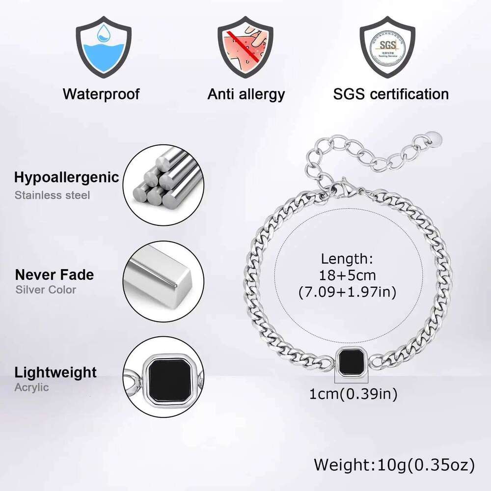 Vnox 5mm Width Adjustable Chain Bracelet Men, Stainless Steel Acrylic Six-Sided Polished Jewelry Gifts for Husband Son Him 25H1229