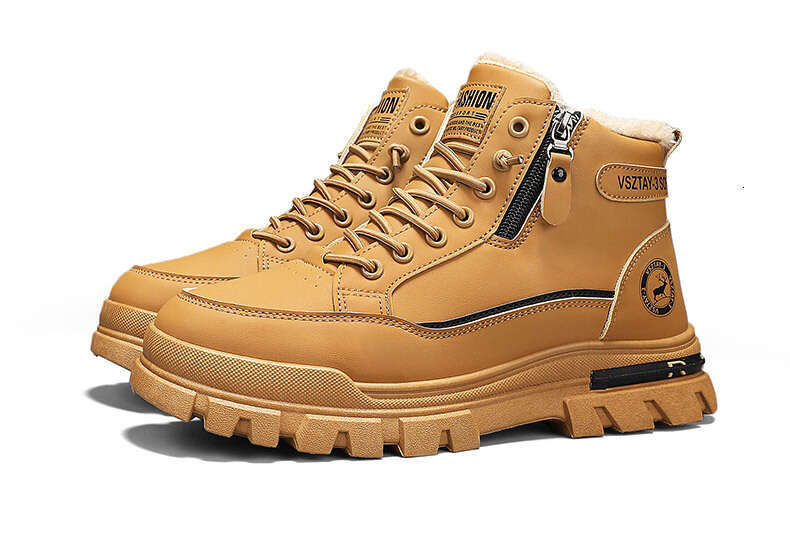 2025 Winter Martin British Style Waterproof Men's Fleece-Lined Thickened Warm Snow High-Top Leather Shoes Work Boots