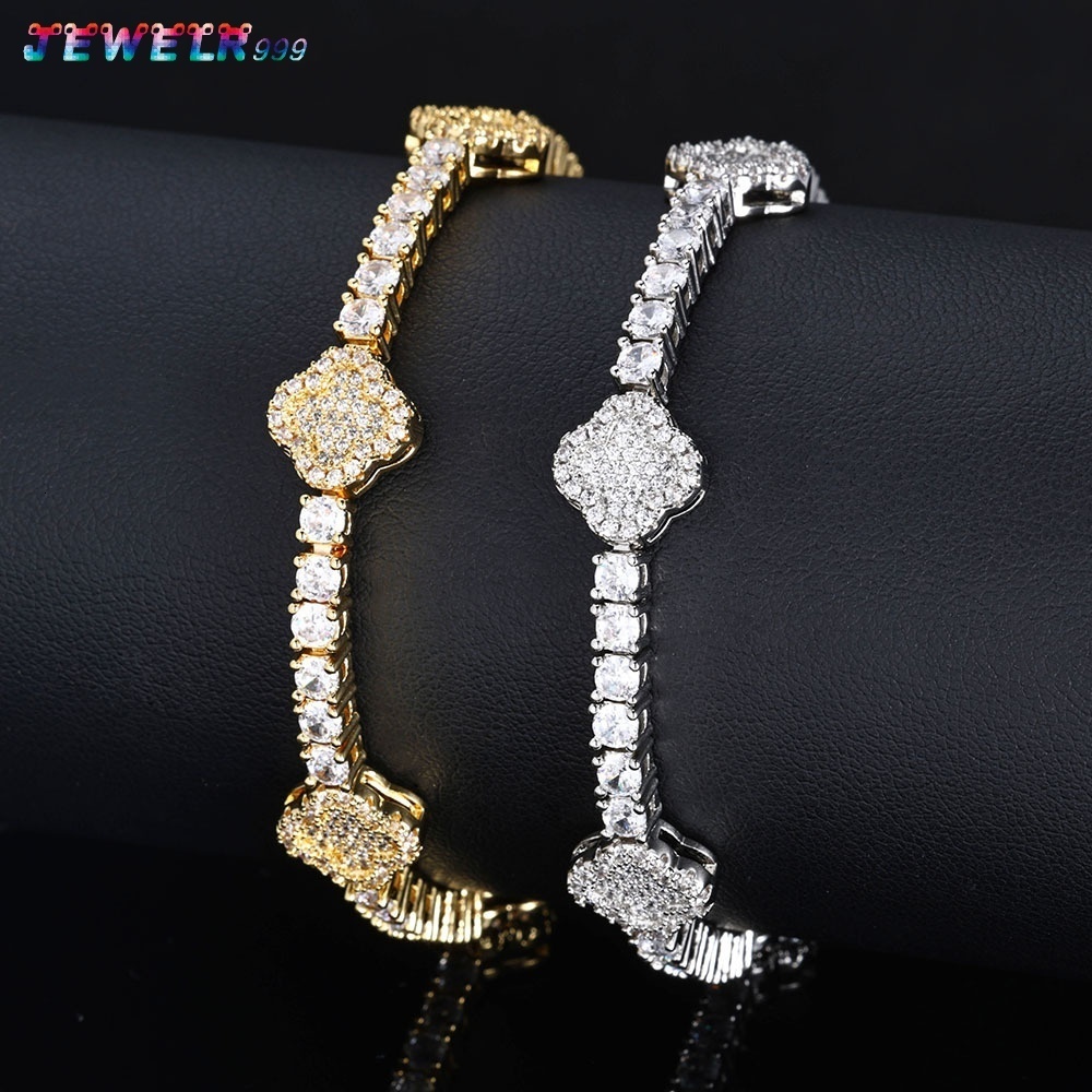 Hip Hop MoissaniteVVS Tennis Iced Out Bracelet Men Four Leaf Clover Bracelet Women Luxury Fine Fashion Jewelry Bracelets Wholesale