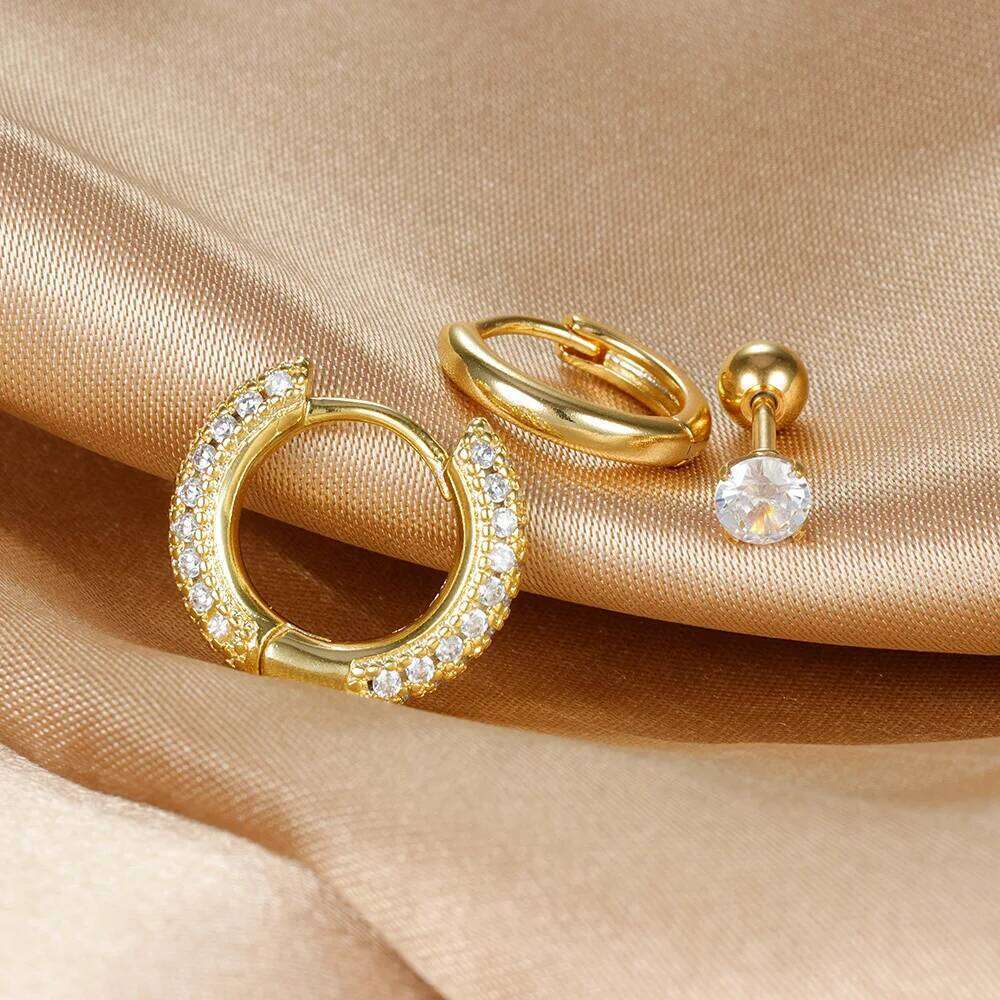ZAKOL 3PCS New Trendy Round Circle Hoop Earrings Set for Women Tiny Cartilage Piercing Earring Jewelry aretes de mujer