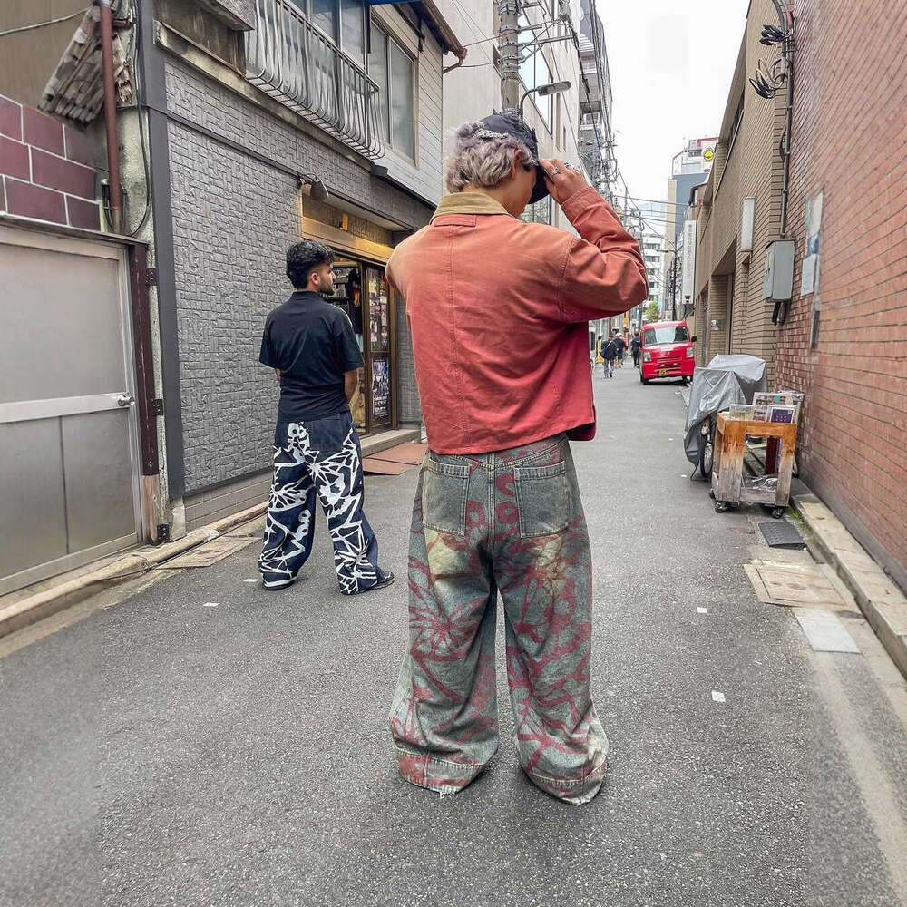 2025 New Retro Hip-Hop Wide-Leg Loose Jeans for Men and Women with Printed Patterns Y2K Gothic Style Long Pants