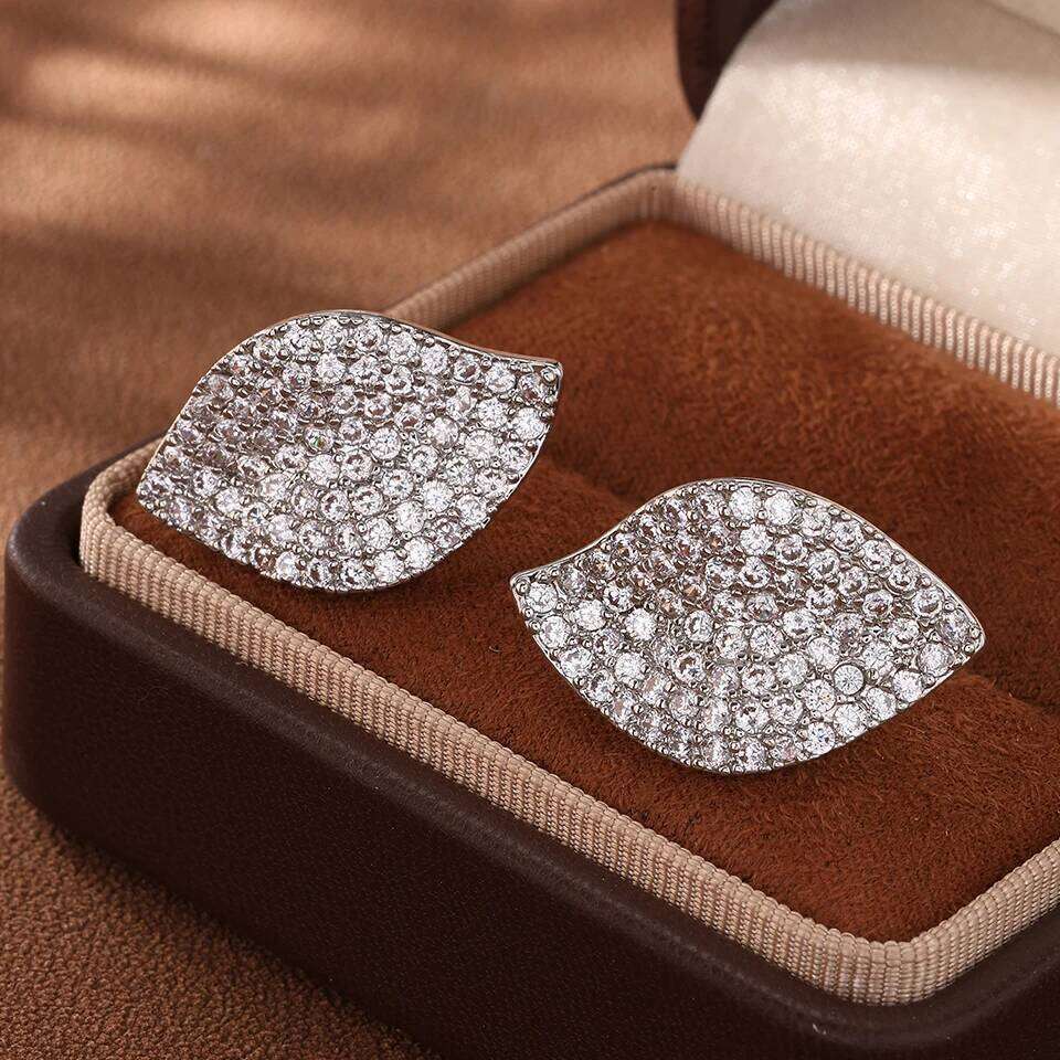 ZAKOL Buling Full Micro Paved Cubic Zirconia Single Leaf Stud Earrings for Women Elegant Bride Wedding Party Jewelry