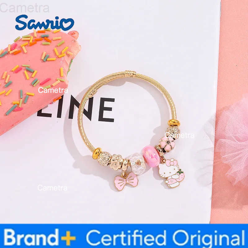 Sanrio Stainless Steel Bangle Cute Hello Kitty Flower Bowknot Charms Bracelets for Women Girls Lovely Accessories Jewelry Gifts H251229