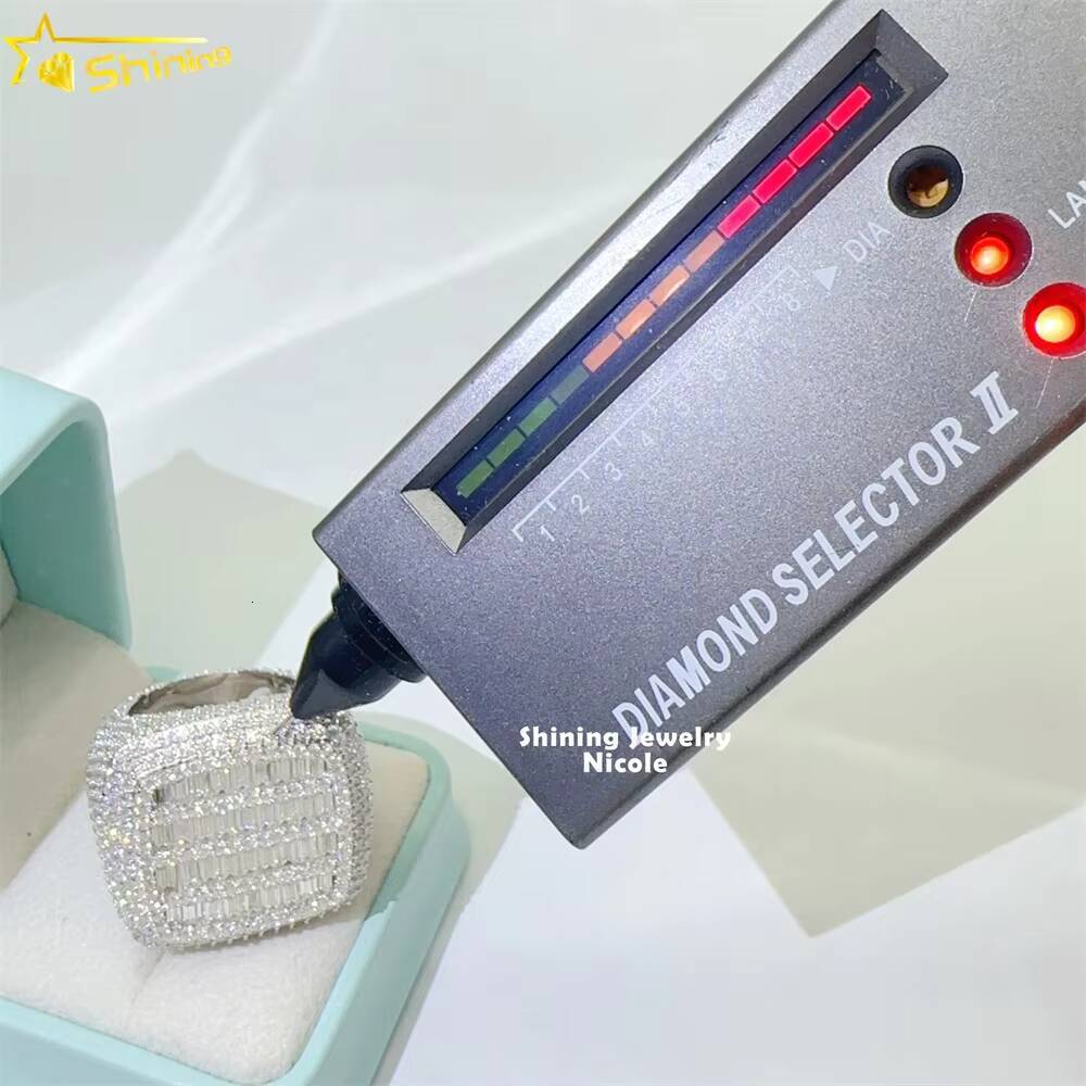 Luxury Bling Fully Iced Out baguette Diamond 925 Sterling Silver Hip Hop Men Moissanite Ring