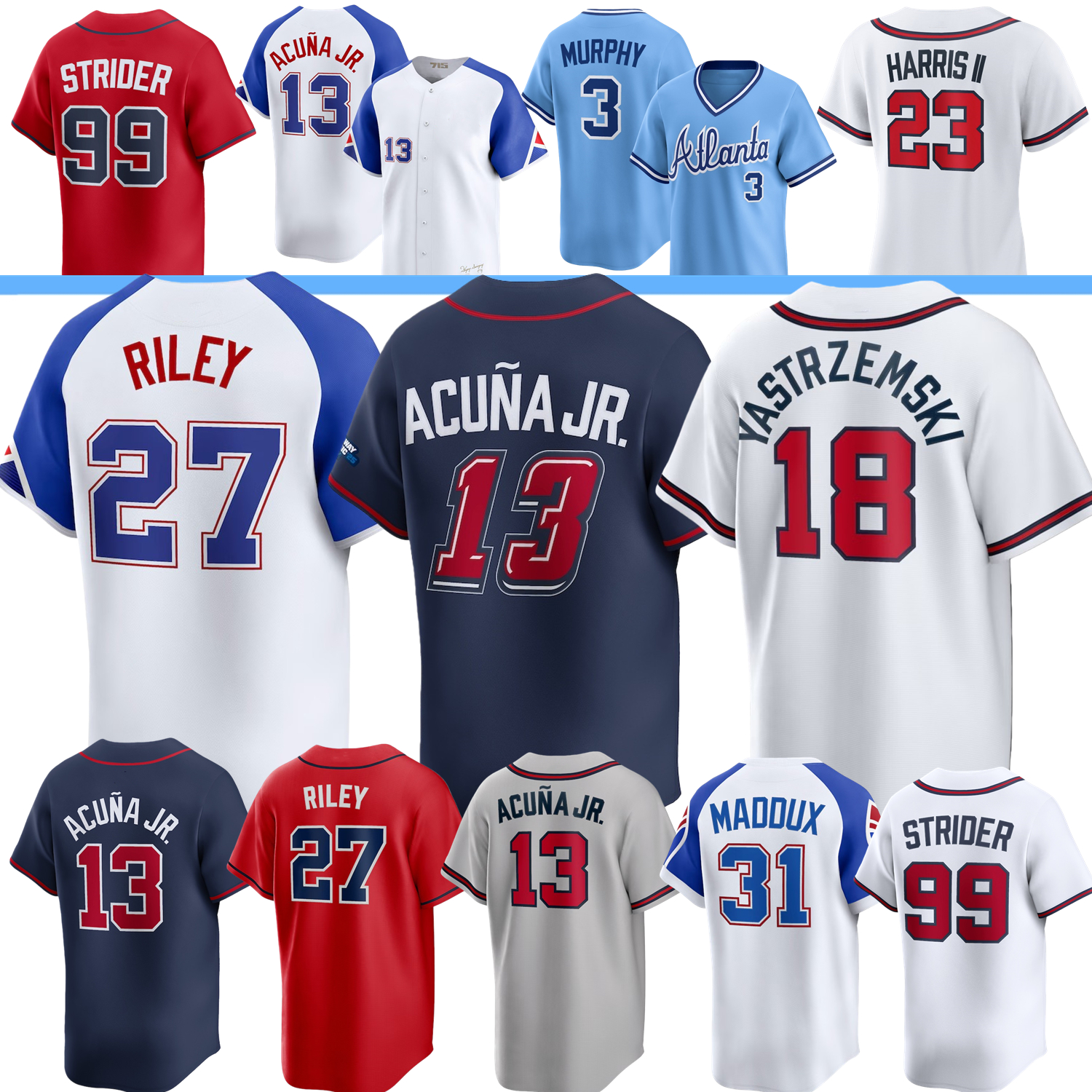 2026 Jersey Ronald Acuna Jr. Michael Harris II Mike Yastrzemski Albies Austin Riley Matt Olson Strider Aaron Jones Arnaud Rosario Wallen Jarred Kelenic Jorge Soler