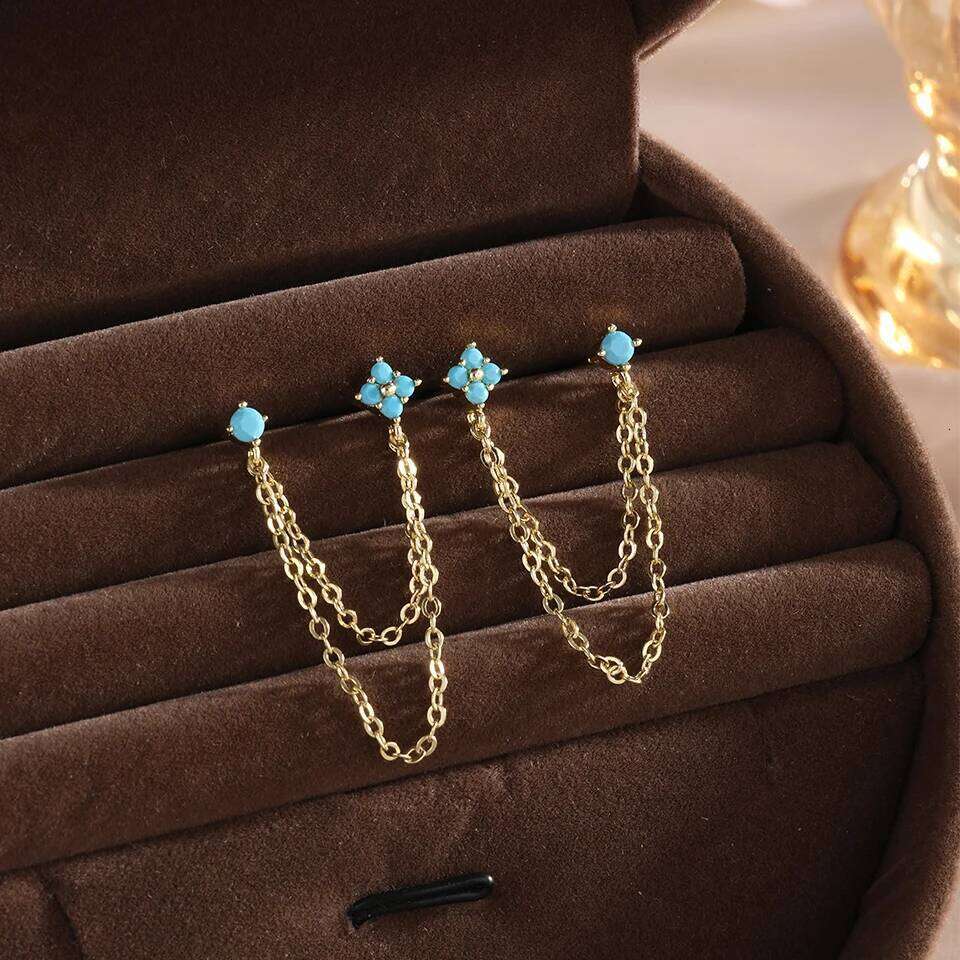 ZAKOL 1 Pair Colored Zircon Four-leaf Flower Stud Earrings Piercing Chain Helix Tragus Cartilage Ear Accessories for Women