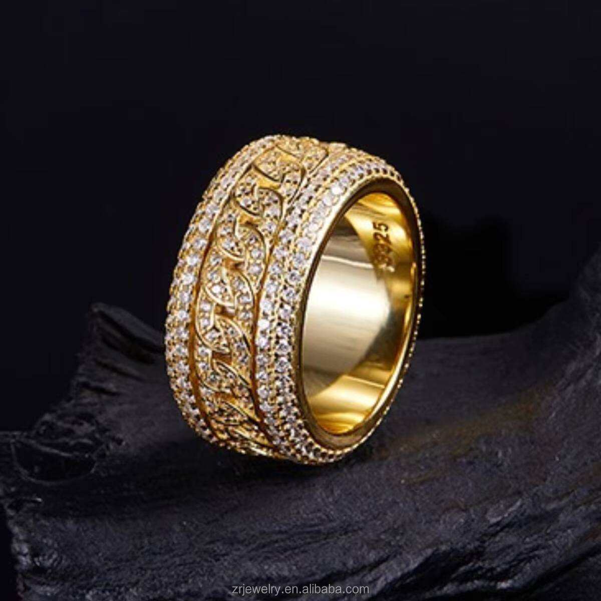 Moissanite 925 Sterling Silver Rings Iced Out Cuban Hiphop Rotate Gold Plated Moissanite Men Ring