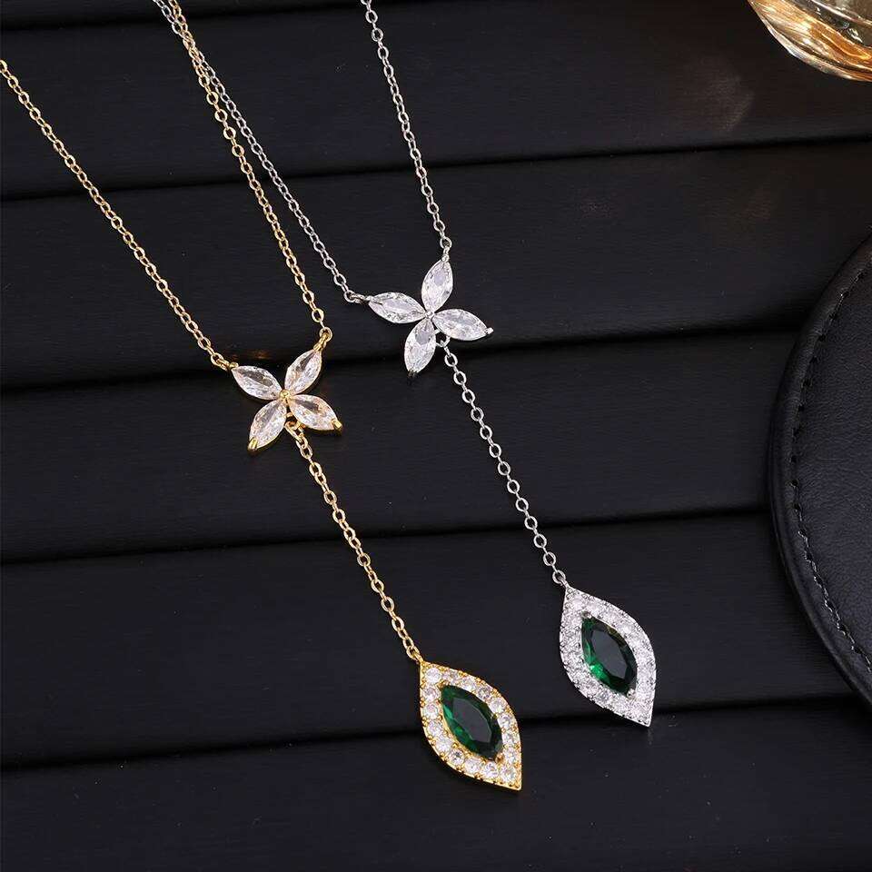 ZAKOL New Water Drop Pendant Y-shaped Long Necklace for Women Luxury Shiny Cubic Zirconia Sexy Wedding Party Jewelry