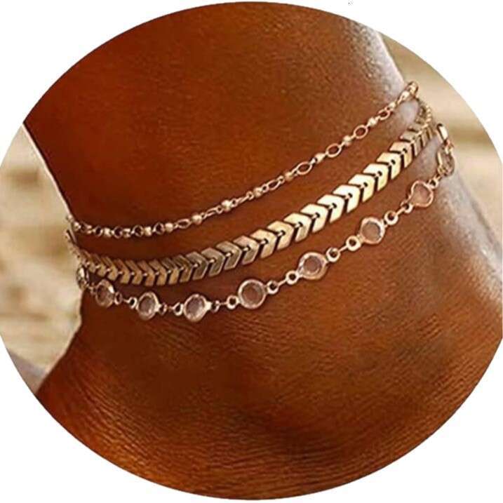 2025 New Style Girl gold Stackable Anklet Stainless Steel Niche Beach Versatile Trendy Foot Jewelry Set