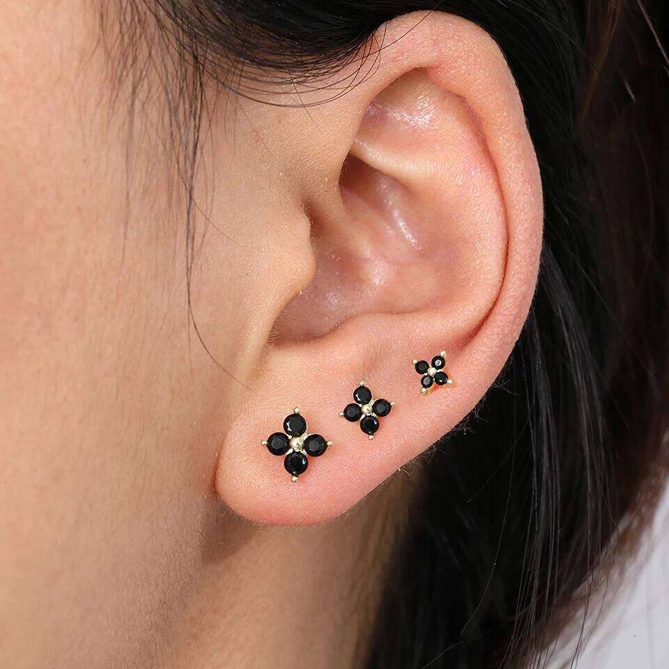 ZAKOL New 6 Pcs Turquoise Small Flower CZ Stud Earrings for Women Girls Charming Shiny Zircon Party Jewelry Gift