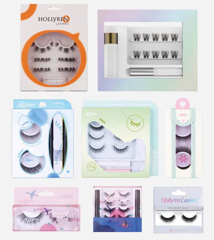 Hollyren Vegan Cruelty Free Clear Band Strip Lashes 3d Natural False Eyelash Wholesale Synthetic Fluffy Eyelashes With Box