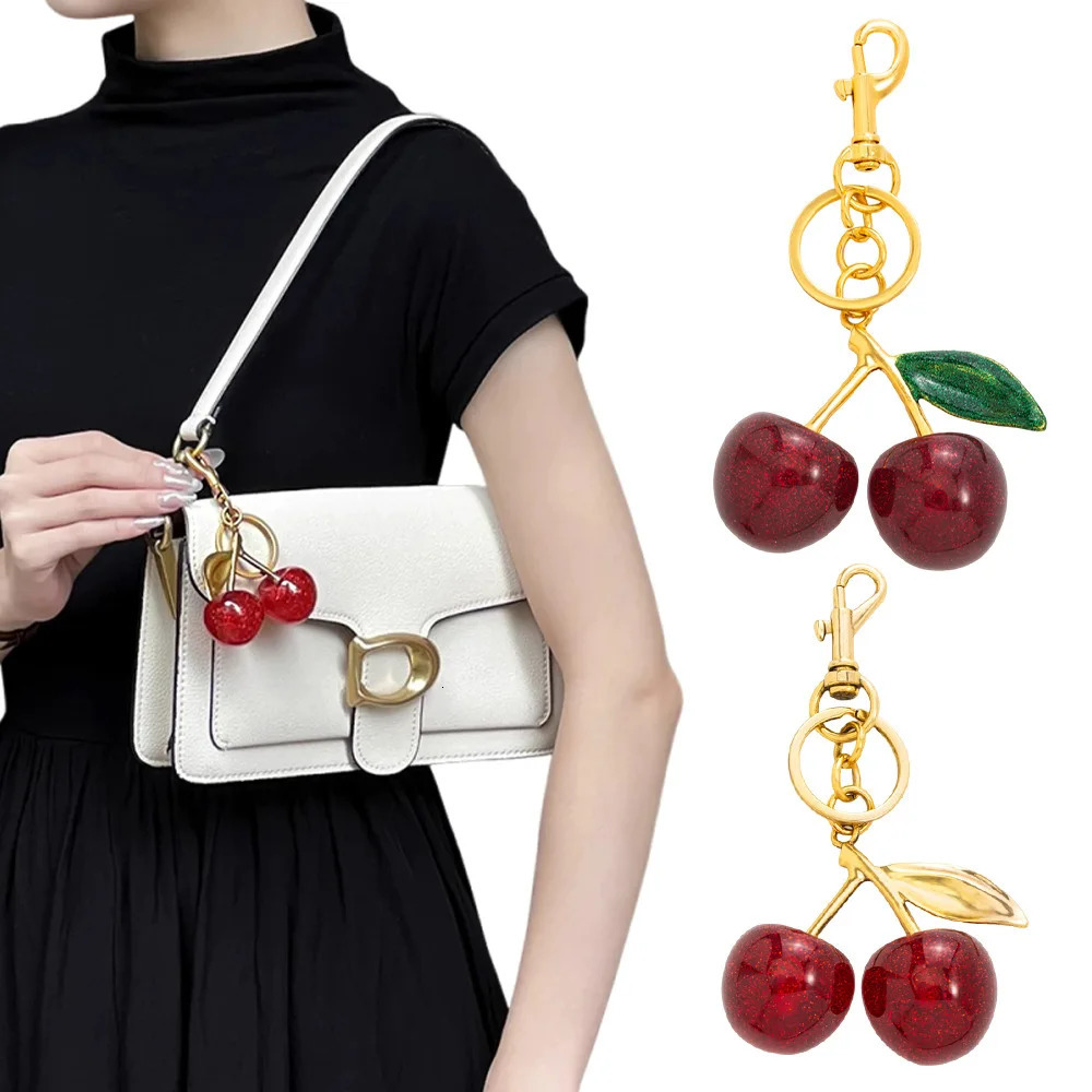 Personality Trendy Stainless Steel Acrylic Cherry Bag Keychain for Women Cute Summer Handbag DIY Jewelry Accessories No Fade 251219